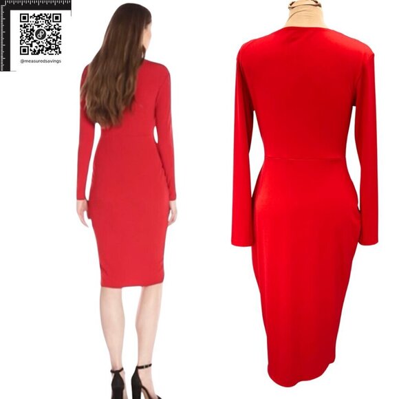 Medium - NWOT RACHEL Rachel Roy - Red Long-Sleeve Knee-Length Zippered Dress - Picture 4 of 9